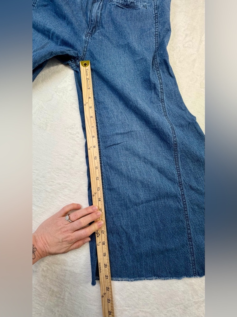 We The Free Wide Leg Cropped Jeans Raw Hem Blue Boho Festival 27 hippie petite - Picture 6 of 10